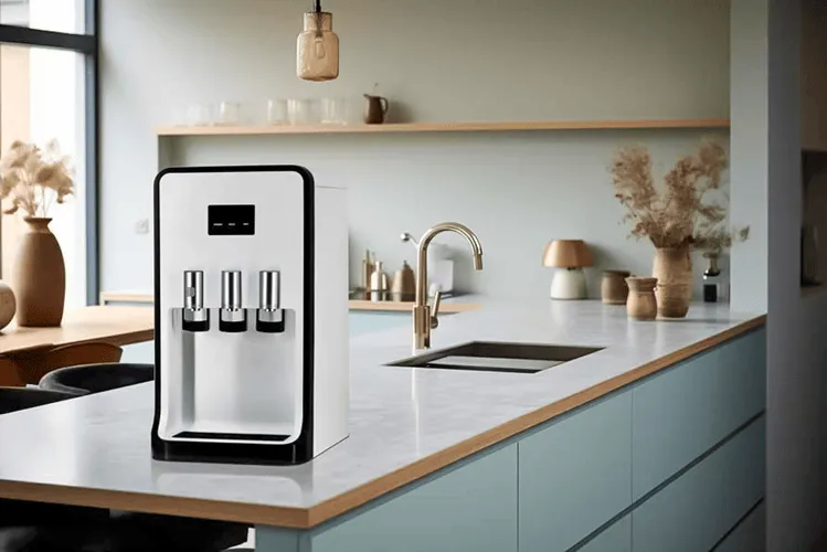 Purificador de água doméstico Robot Pure em cima de uma bancada de cozinha